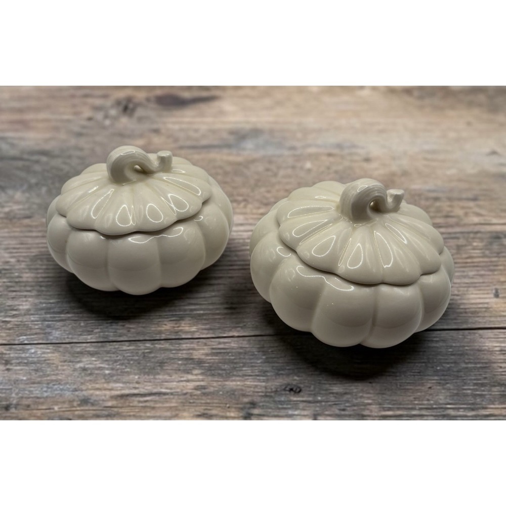 Set Of 2 Ceramic White Pumpkin Candle Bath And Body Works UNUSED